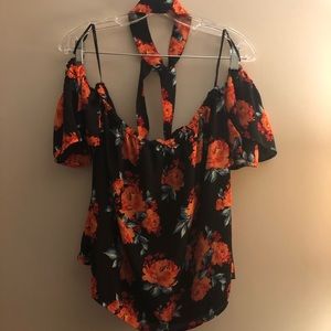Floral Off the Shoulder Flowy Top with Choker